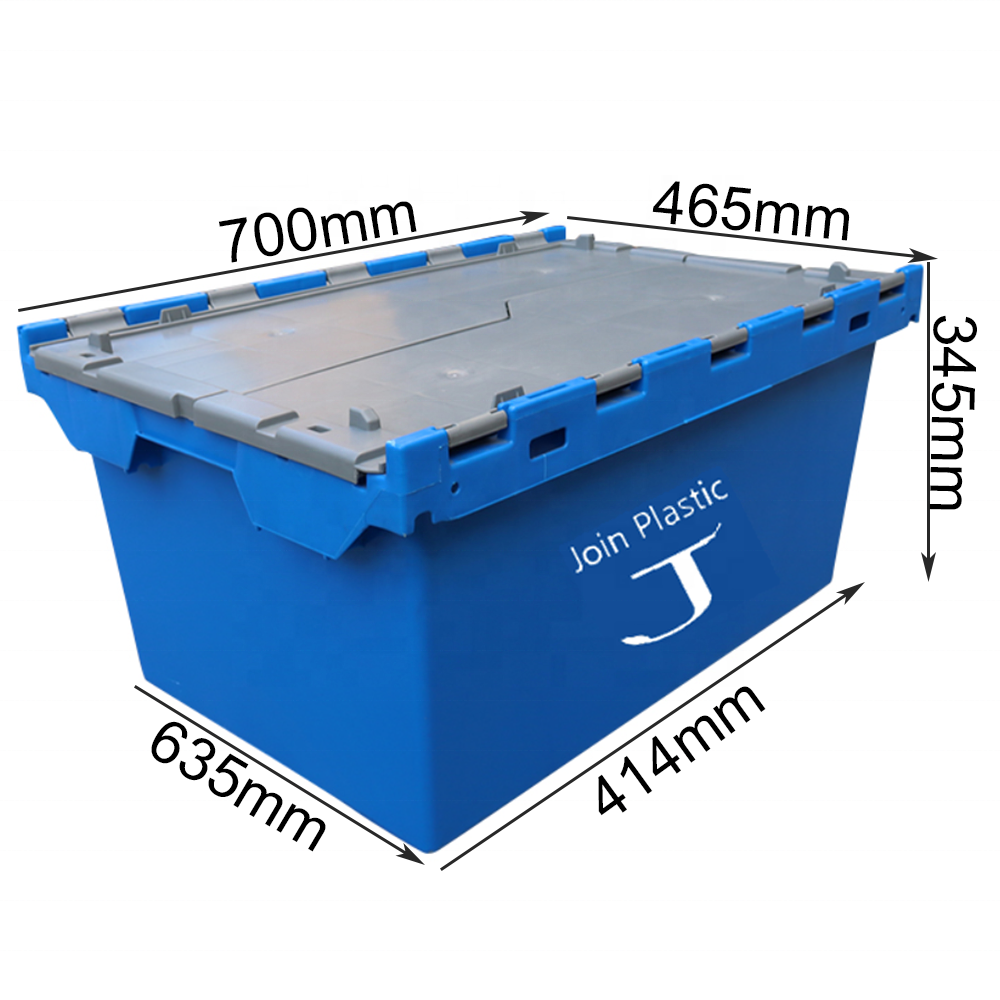 Food Grade Heavy Duty Storage Moving Stackable Plastic Tote Boxes with  Hinged Lids - China Nestable Tote Crate, Attached Lid Container